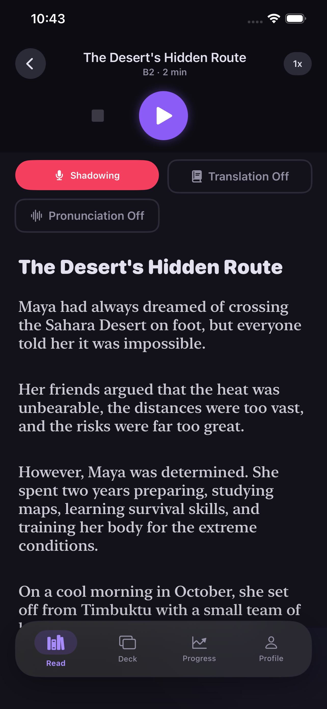 The Reader — LibroLang app screen