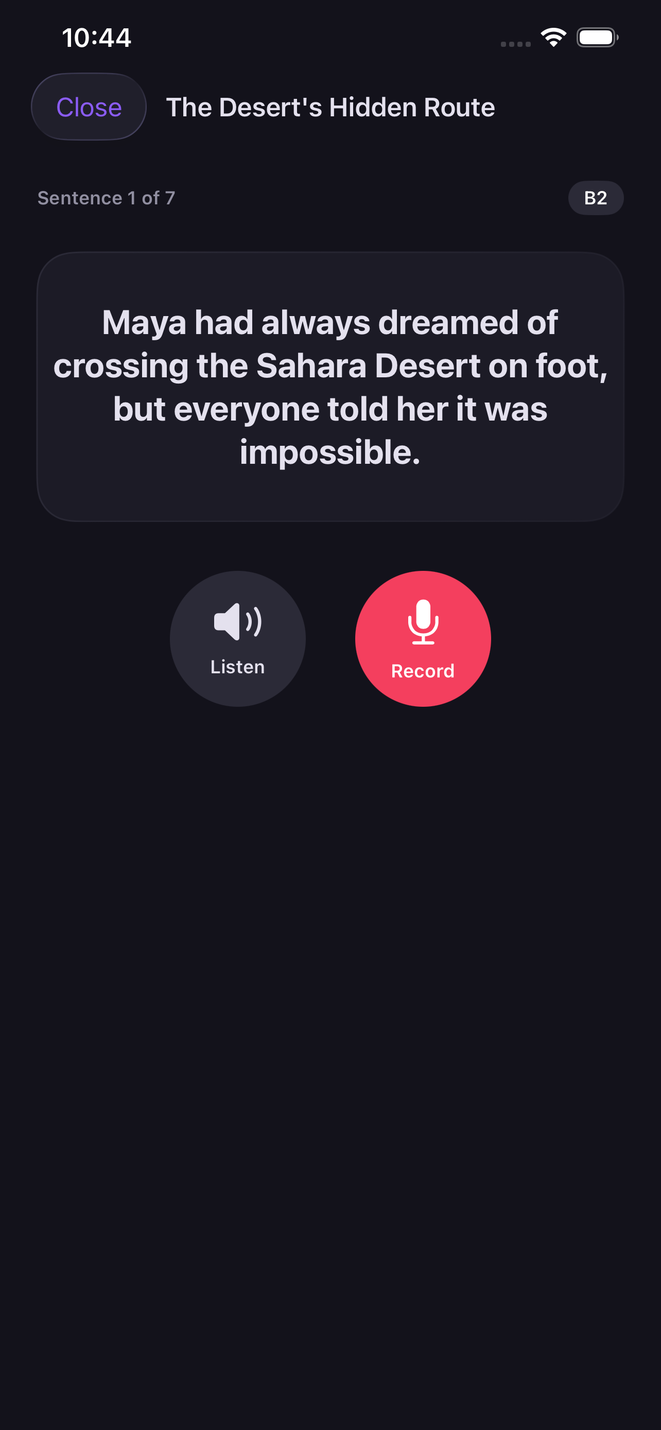 Shadowing — LibroLang app screen
