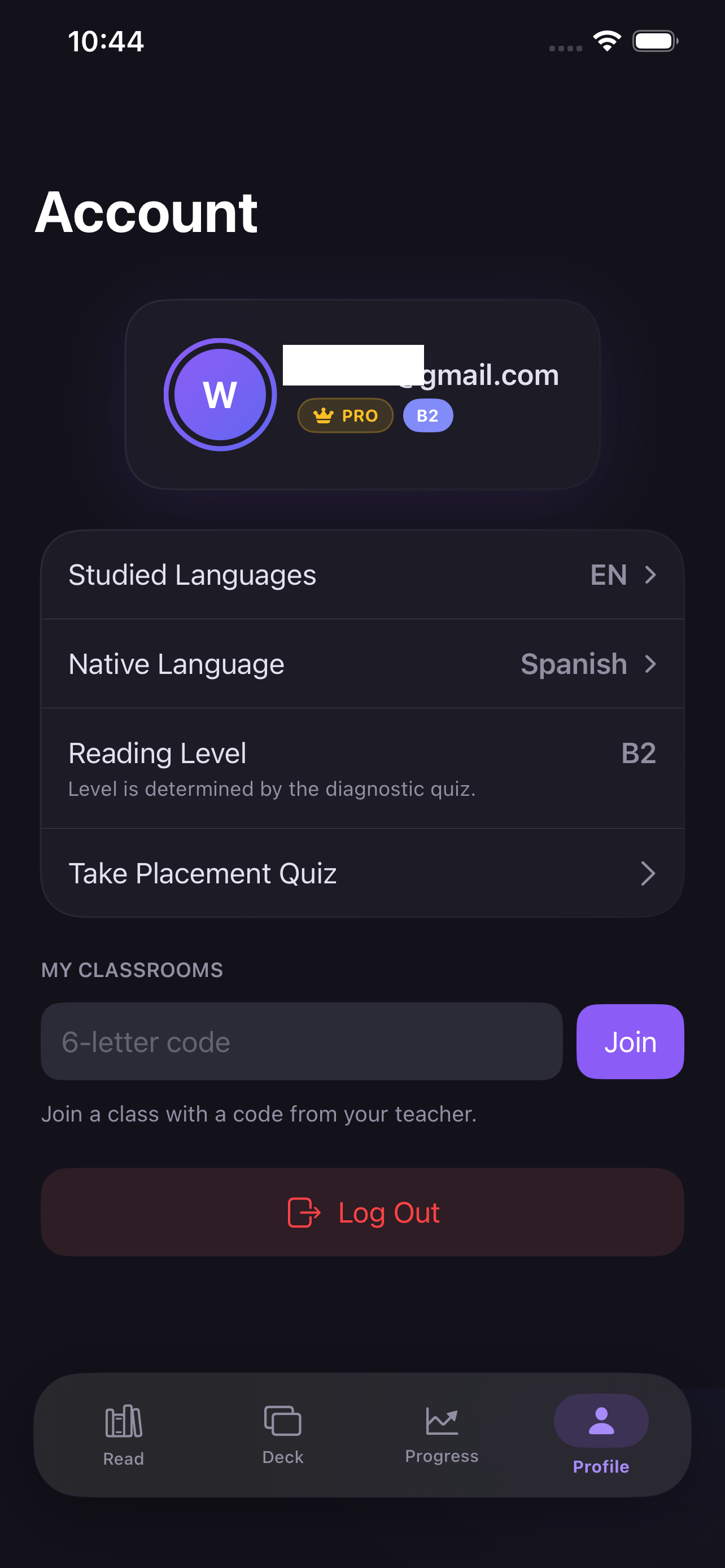 Account — LibroLang app screen